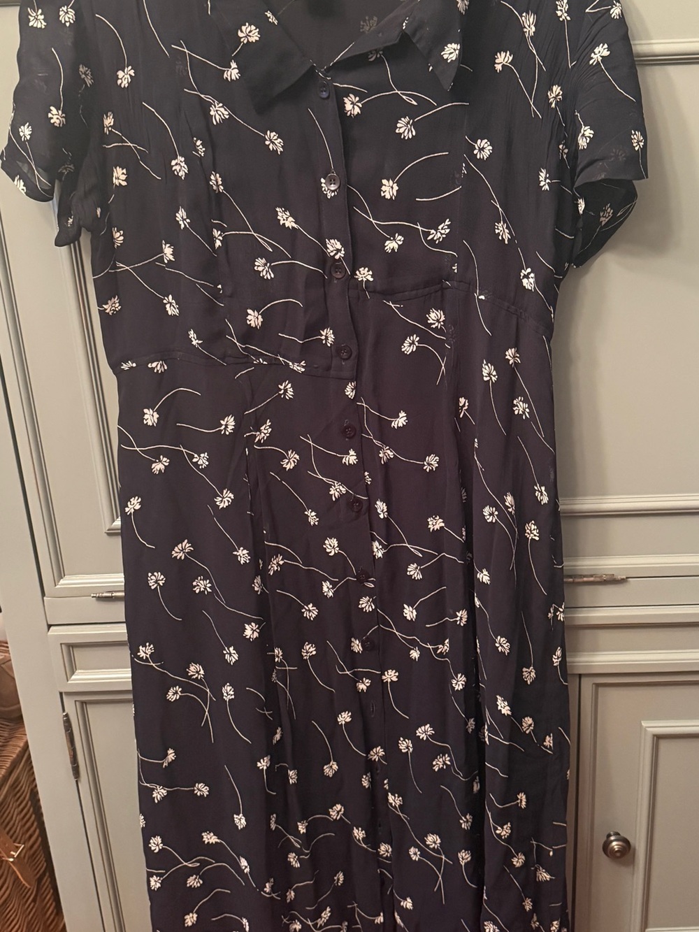 Vtg Maxi Black & White Floral Shirt Dress sz M 90s Practical Magic Whimsigoth